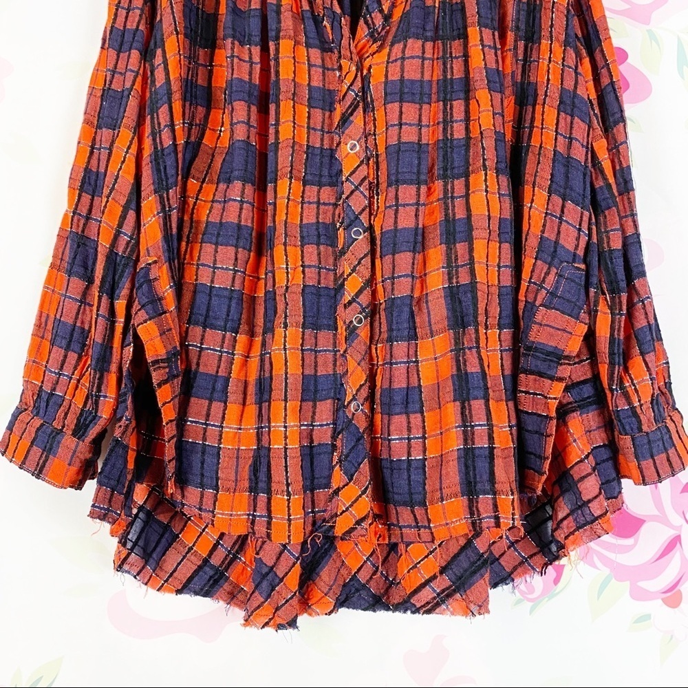 NEW Free People Orange Lela Plaid Oversized Metallic Tunic Top XS - Picture 6 of 12